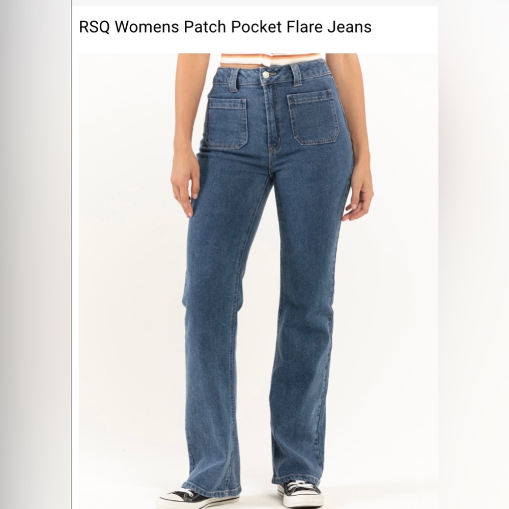 rsq dark blue high rise flare jeans